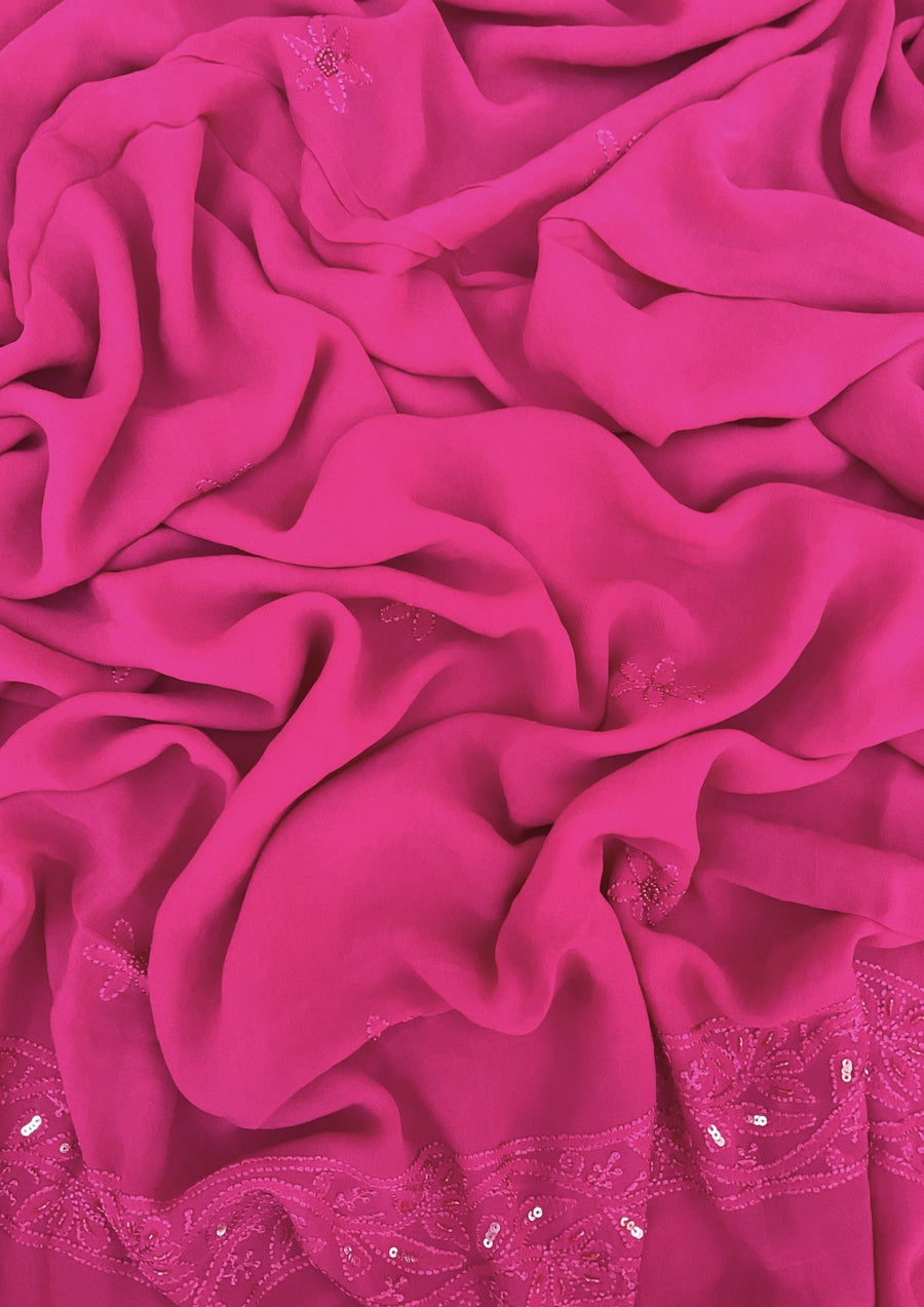 Georgette Unstitched Chikankari Kurta & Dupatta -  Magenta Pink