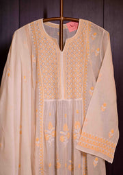 Women's Handcrafted Mul Chanderi Semi - Stitched Kurta And Dupatta Set - SC244782