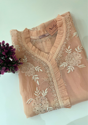 Chikankari Organza Shirt - Peach