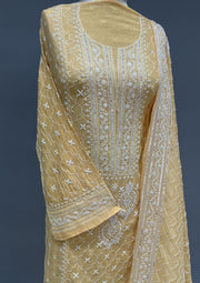 Mul Chanderi Chikankari Unstitch 2pc Suit Set - Candlelight Orange