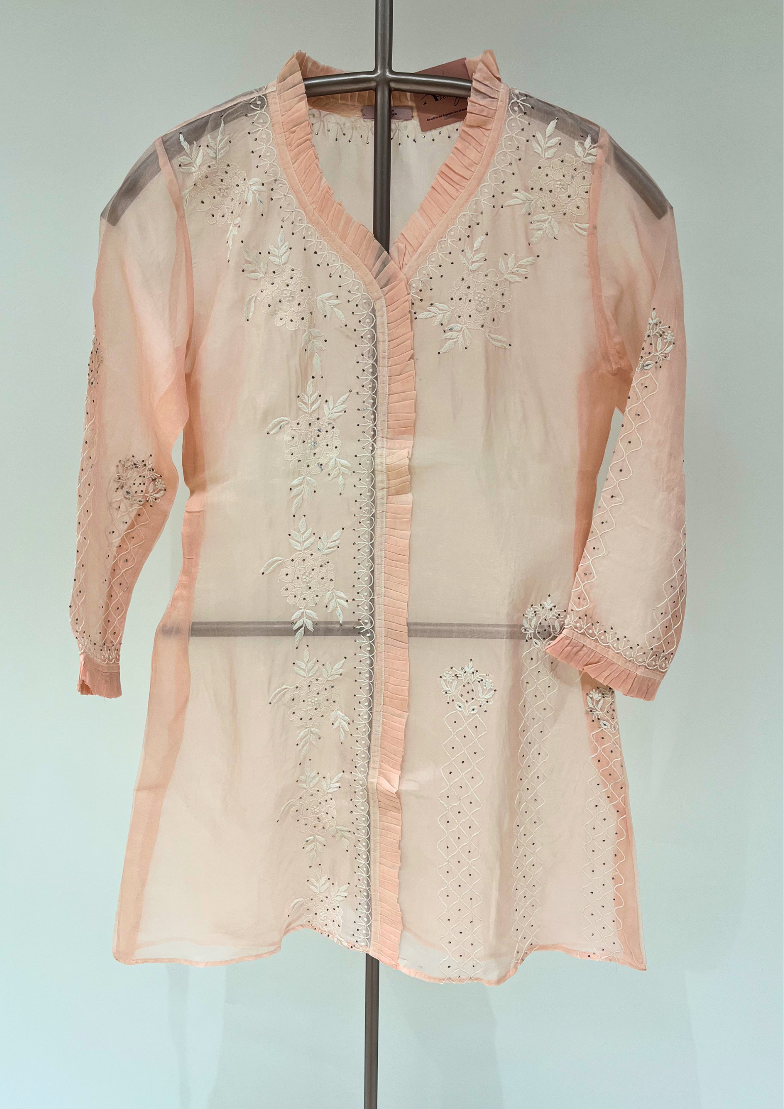 Chikankari Organza Shirt - Peach