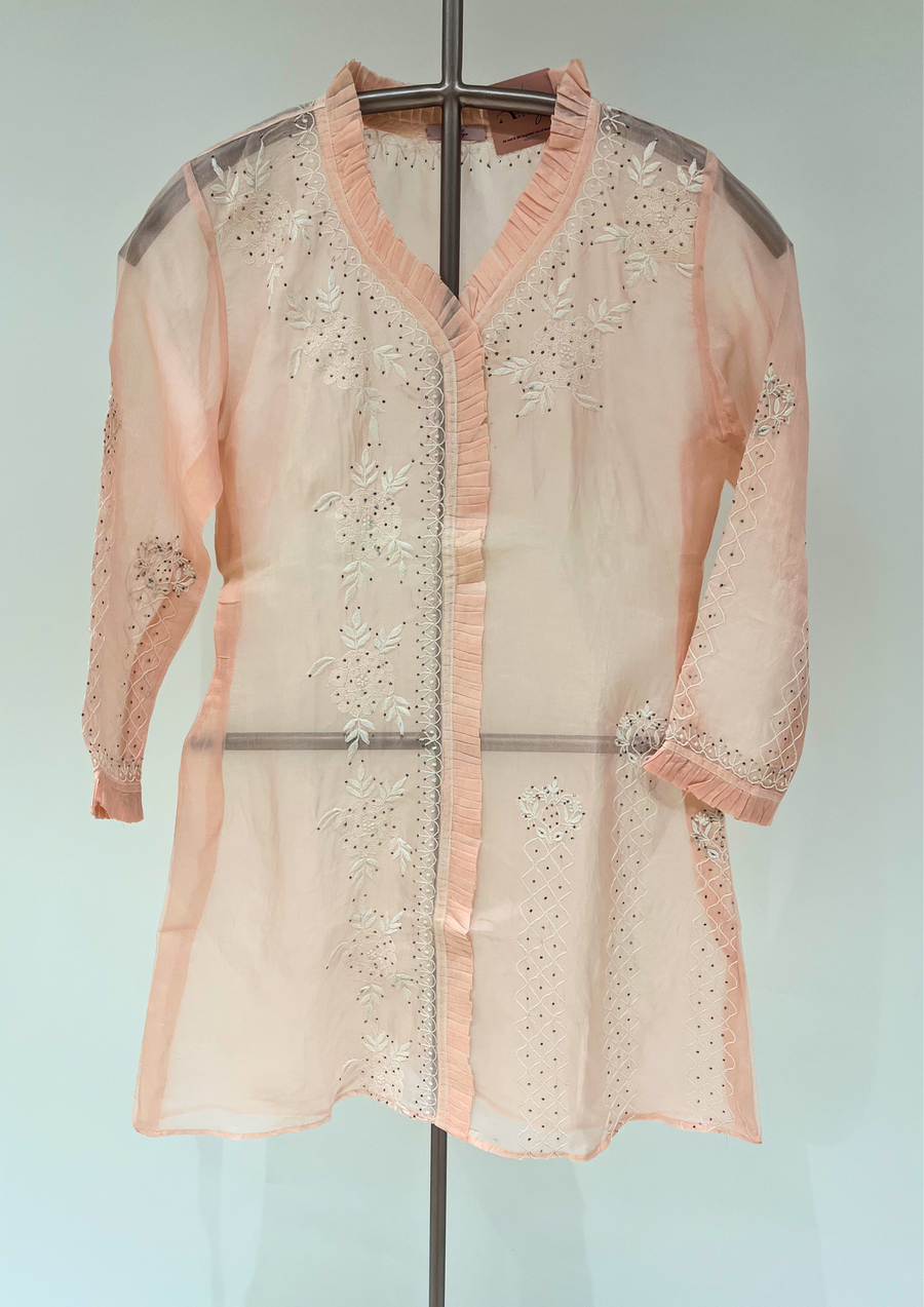 Chikankari Organza Shirt - Peach