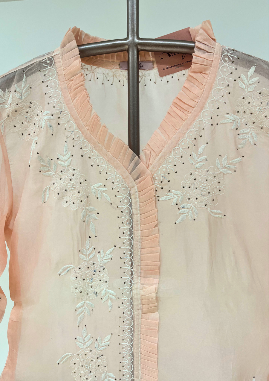 Chikankari Organza Shirt - Peach