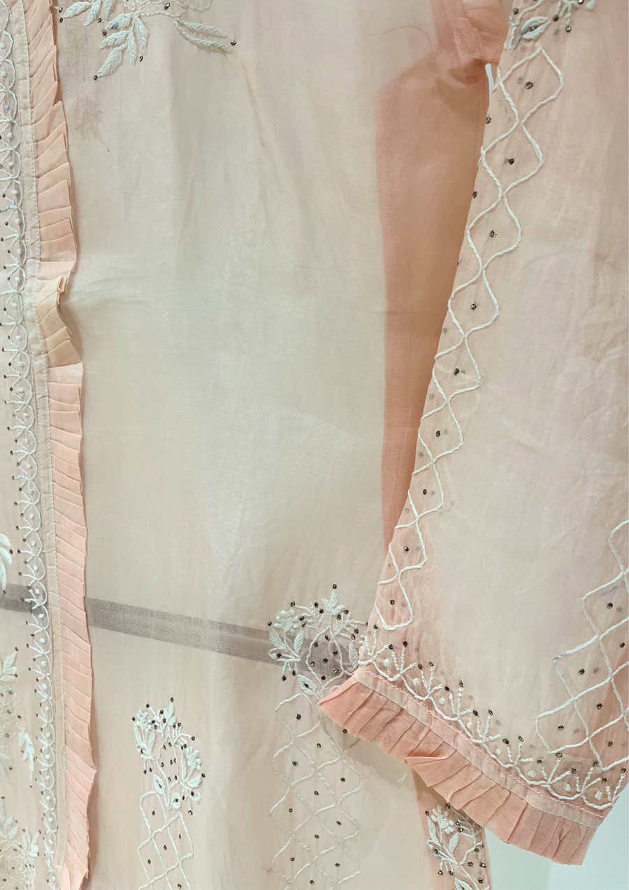 Chikankari Organza Shirt - Peach