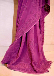 Georgette Chikankari Saree Wine - SC2414064