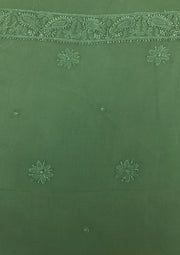 Georgette Unstitched Chikankari Kurta & Dupatta - Forest Green