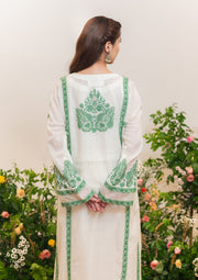 Women's Chikankari Maheshwari Mul Chanderi Kurta And Pant  Set White and green - SC247986