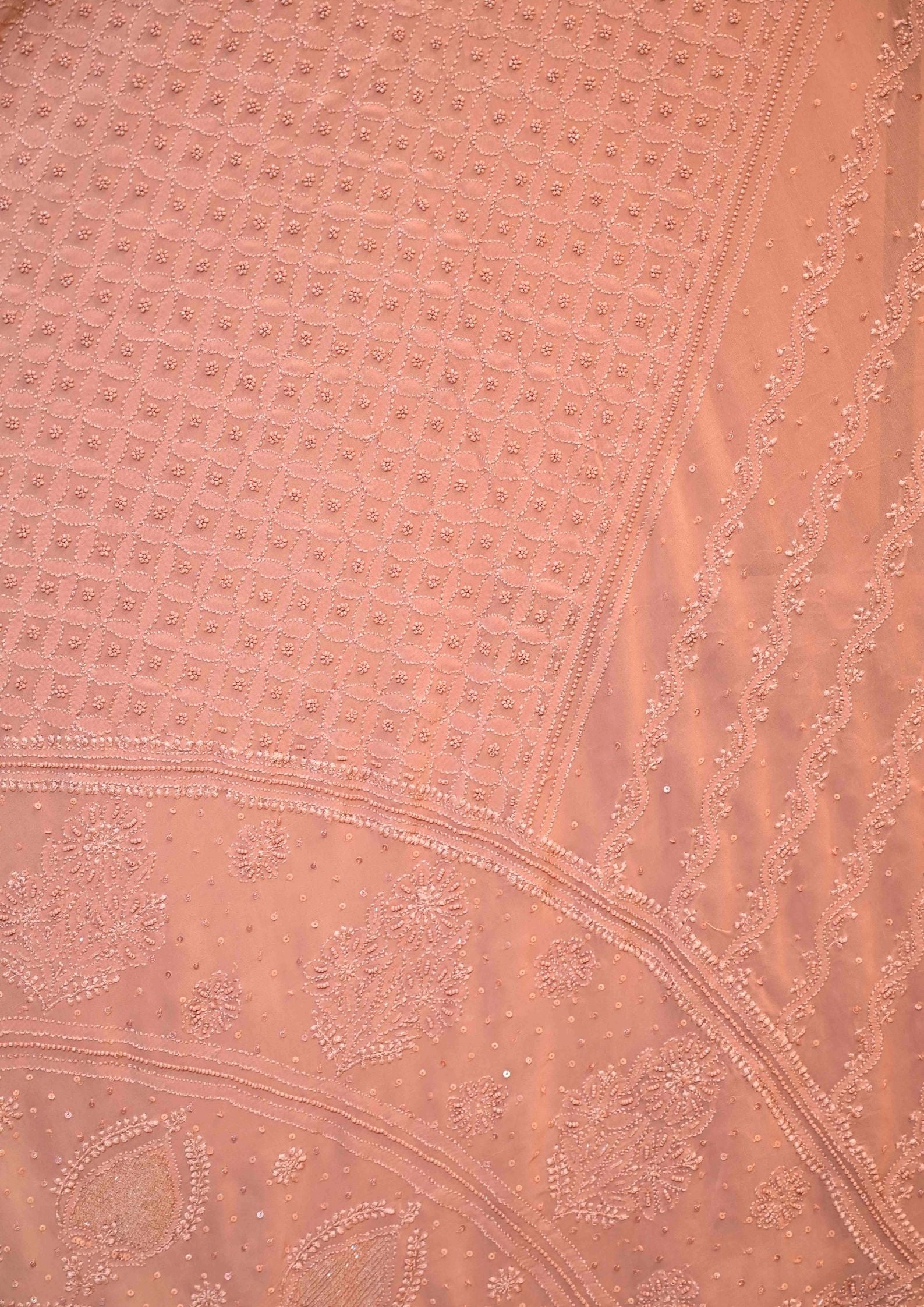 Georgette Chikankari Saree Peach  - SC244067