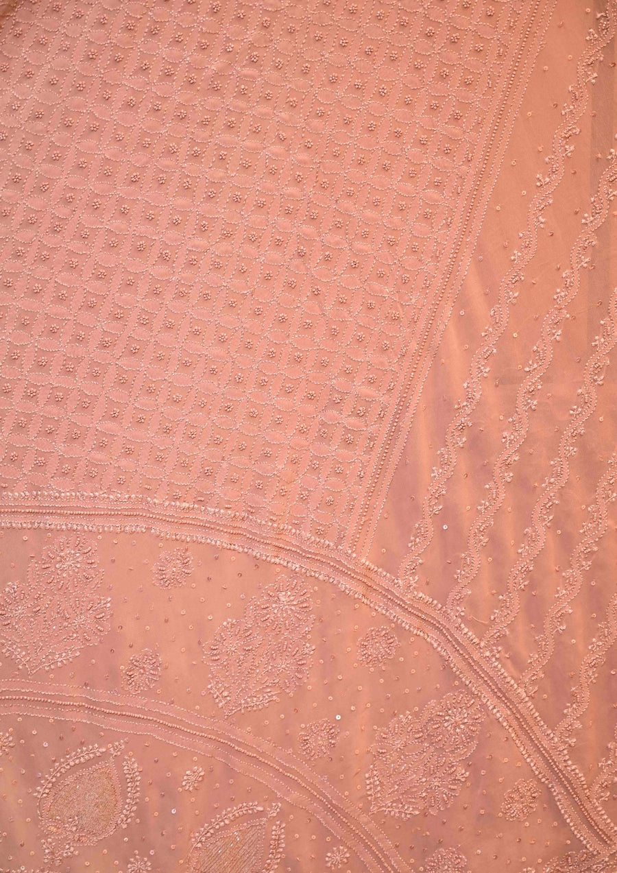 Georgette Chikankari Saree Peach  - SC244067