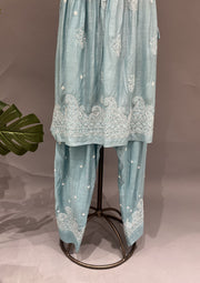 Muslin Chikankari Co-ord Set - Baby Blue