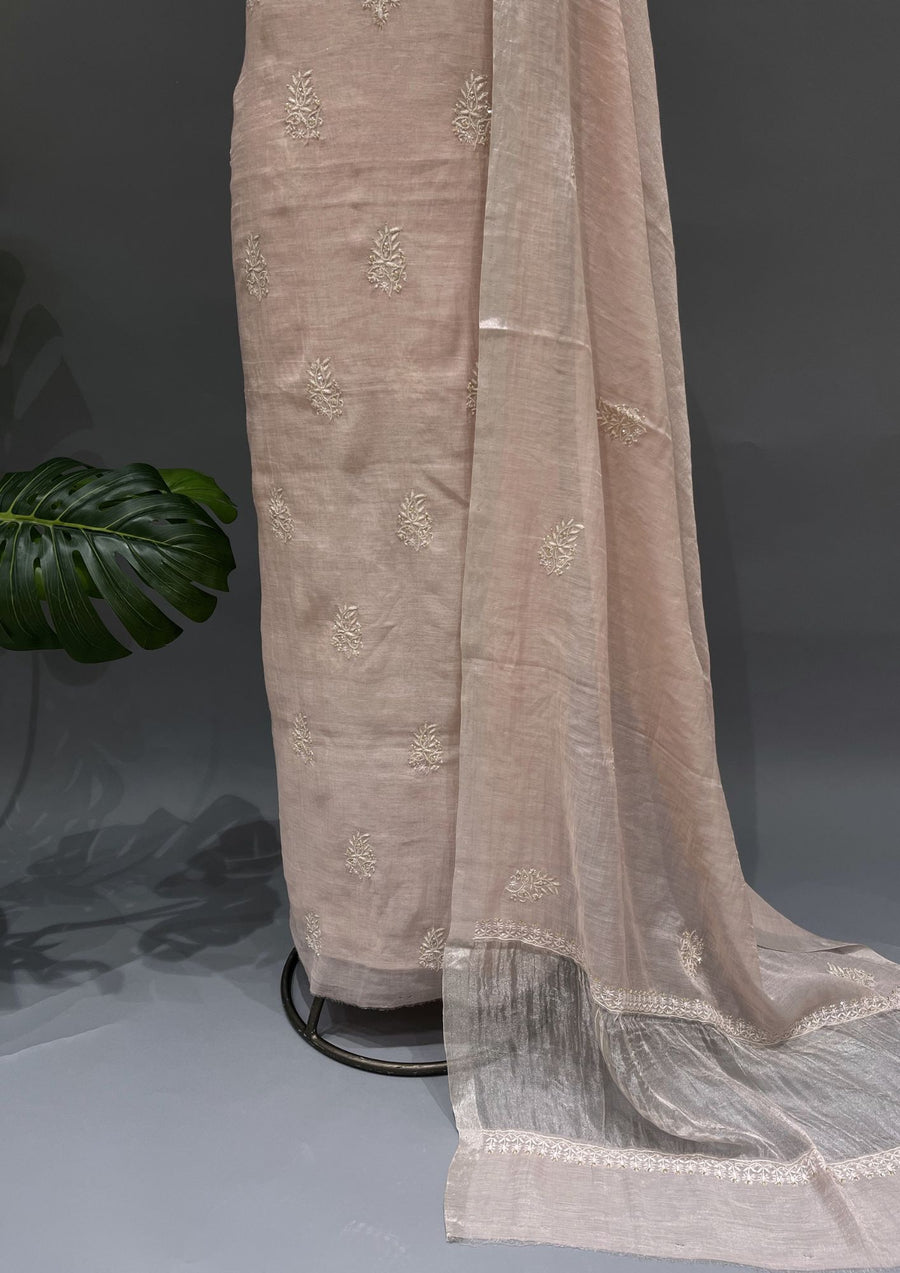 Tissue Chikankari Unstitch 2pc Suit - Blush Pink