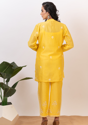 Chanderi chikankari coord set - bright yellow