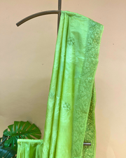 Chikankari Tussar Silk Saree - Lime Green