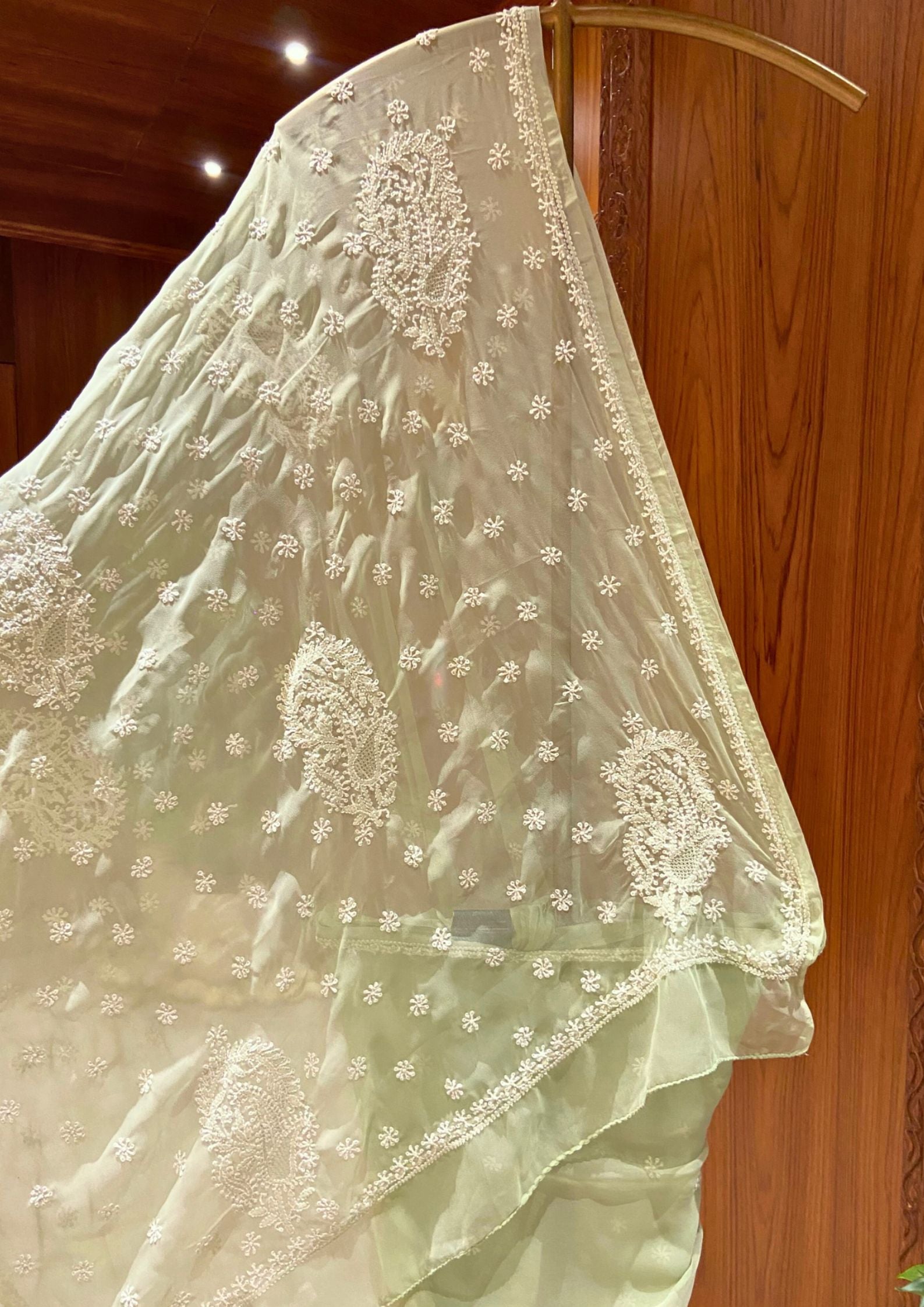 Chikan Saree Georgette - Pista Green