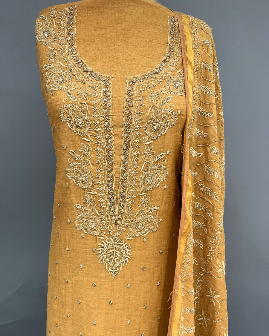 Tissue Chikankari Unstitch 2pc Suit - Amber Glow