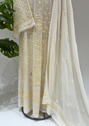 Pure Georgette Semistitched Chikankari Anarkali - White