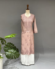 Chanderi Chikankari Long Kurti - Apricot