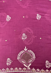 Chikankari Mul Chanderi Unstitched 2Pc Suit - Plum