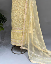 Chikankari Organza Unstitched Suit - Lemon Yellow