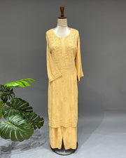Rayon Chikankari Kurta and Bottom set - Mustard Yellow