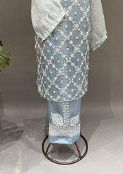 Organza Chikankari Semistitch Co-ord Set - Powder Blue