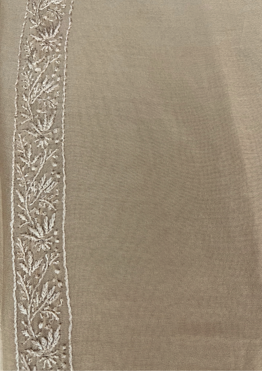 Chanderi Chikankari Unstitched Mens Kurta - Beige