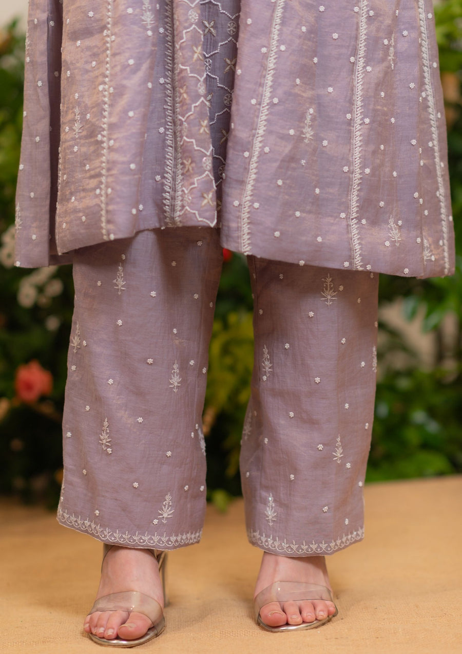 Tissue Chanderi Short Anarkali - Lilac