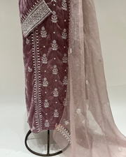 Velvet Chikankari Unstitched 2pc Suit Set - Dusty Rose