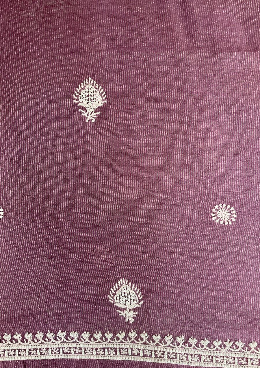 Silver Tissue Chikankari Unstitched Mens Kurta - Mellow Mauve