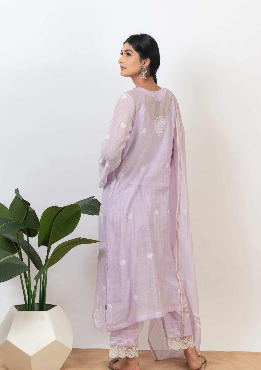 Mul Chanderi Chikankari suit - lilac