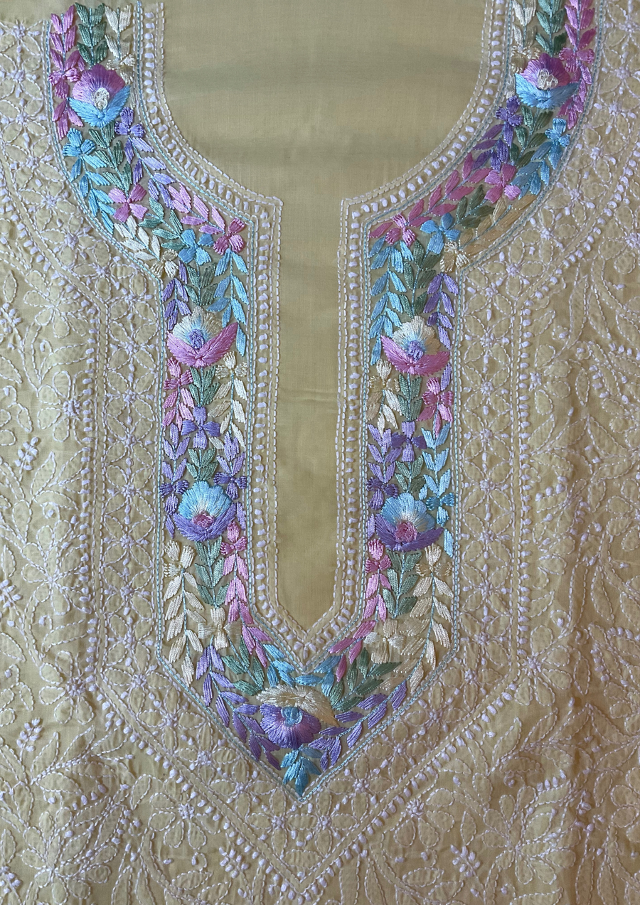 Cotton Chikankari Unstitched Suit - Lime Yellow