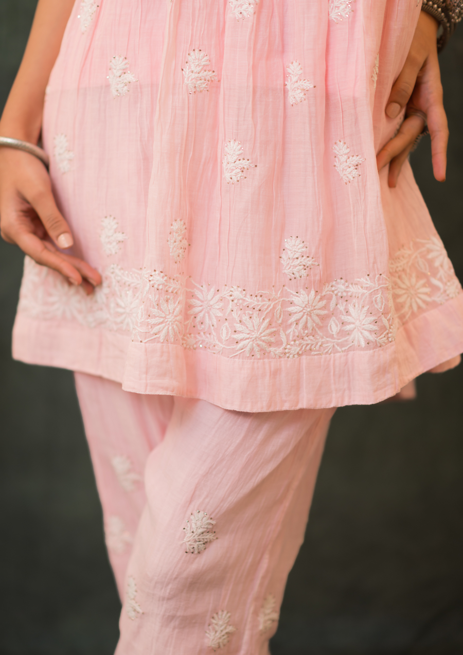 Mul Chanderi Coord set - soft pink