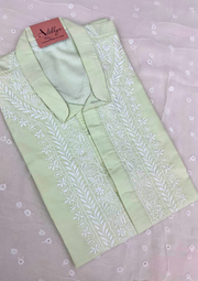 Cotton Chikankari Stitched Mens Kurta - Mint Green