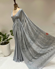 Chikankari Viscose Saree - Pearl Blue