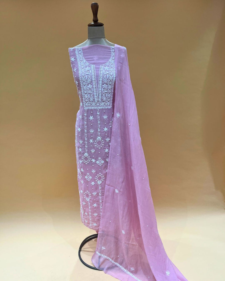 Mul Chikankari Unstitched 2pc Suit - Cotton Candy