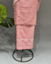 Chanderi Chikankari Co ord Set - Watermelon Pink