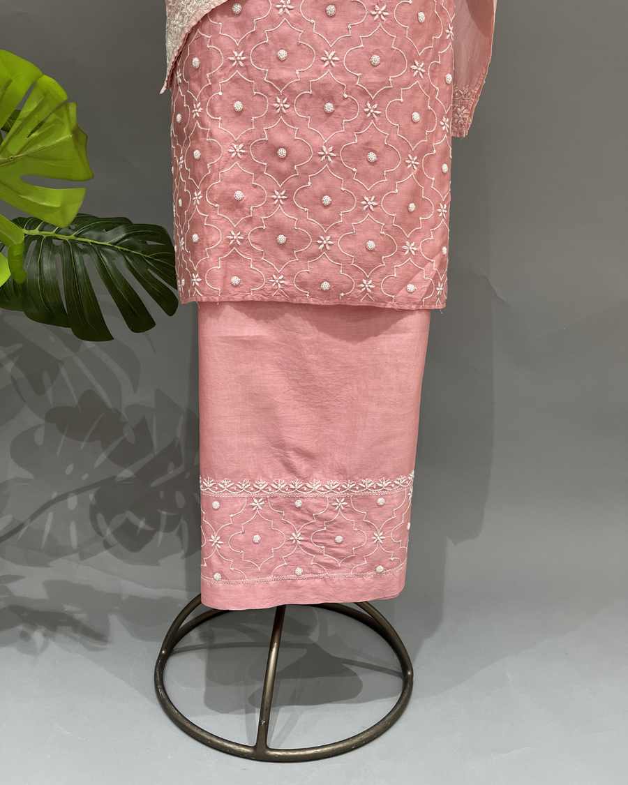 Chanderi Chikankari Co ord Set - Watermelon Pink