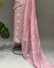 Organza Chikankari Unstitch 2pc Suit - Dusty Mauve
