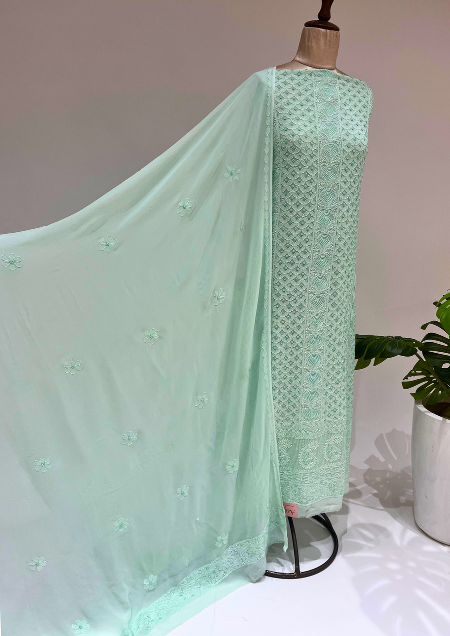 Viscose Chikankari Unstitched 2pc Suit - Mint Green