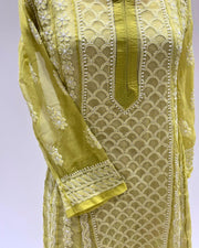 Georgette Anarkali Chikankari Kurta- Lime Green