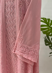Viscose Chikankari Semistitched Anarkali - Bubblegum Pink