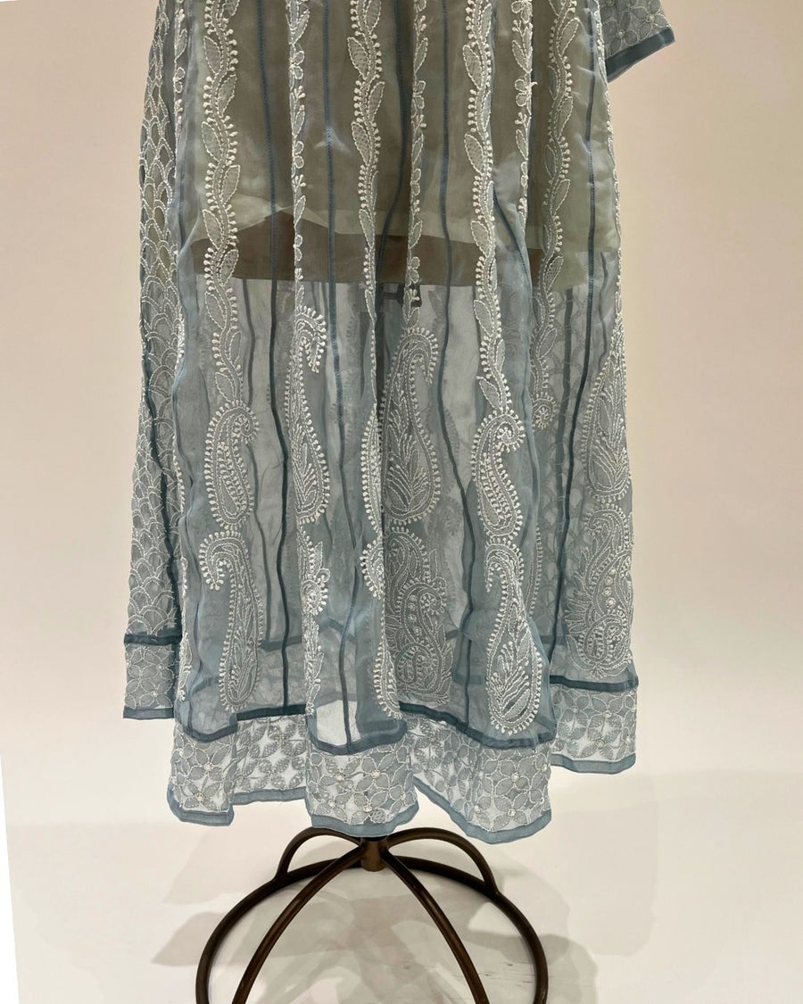 Georgette Anarkali Chikankari Kurta - Riple Blue