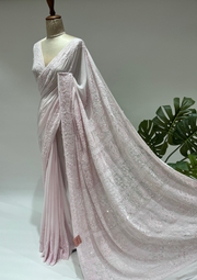 Viscose Chikankari Saree - Baby Pink