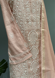 Chikankari Mul Unstitched Kurta And Dupatta Set - Rose Gold