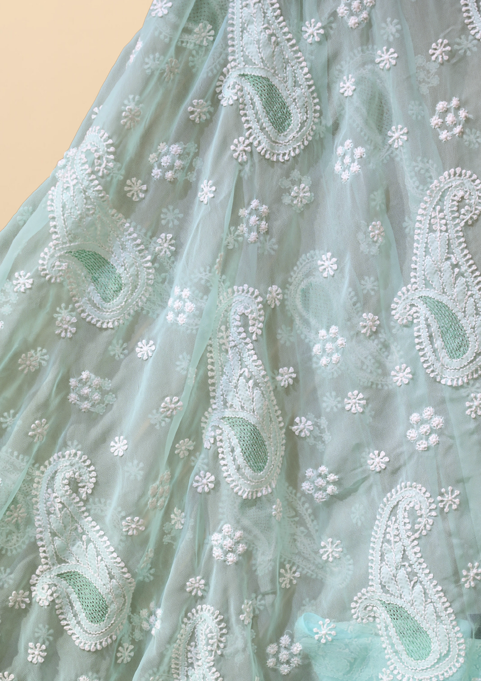 Georgette Chikankari Saree - aqua blue