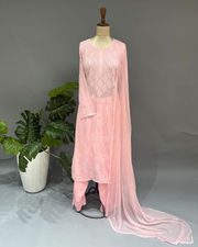 Georgette Chikankari Suit Set - Blush Pink