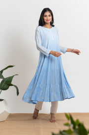 Georgette Anarkali Chikankari Kurta - Ombre Blue