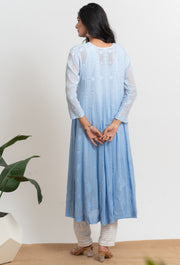 Georgette Anarkali Chikankari Kurta - Ombre Blue