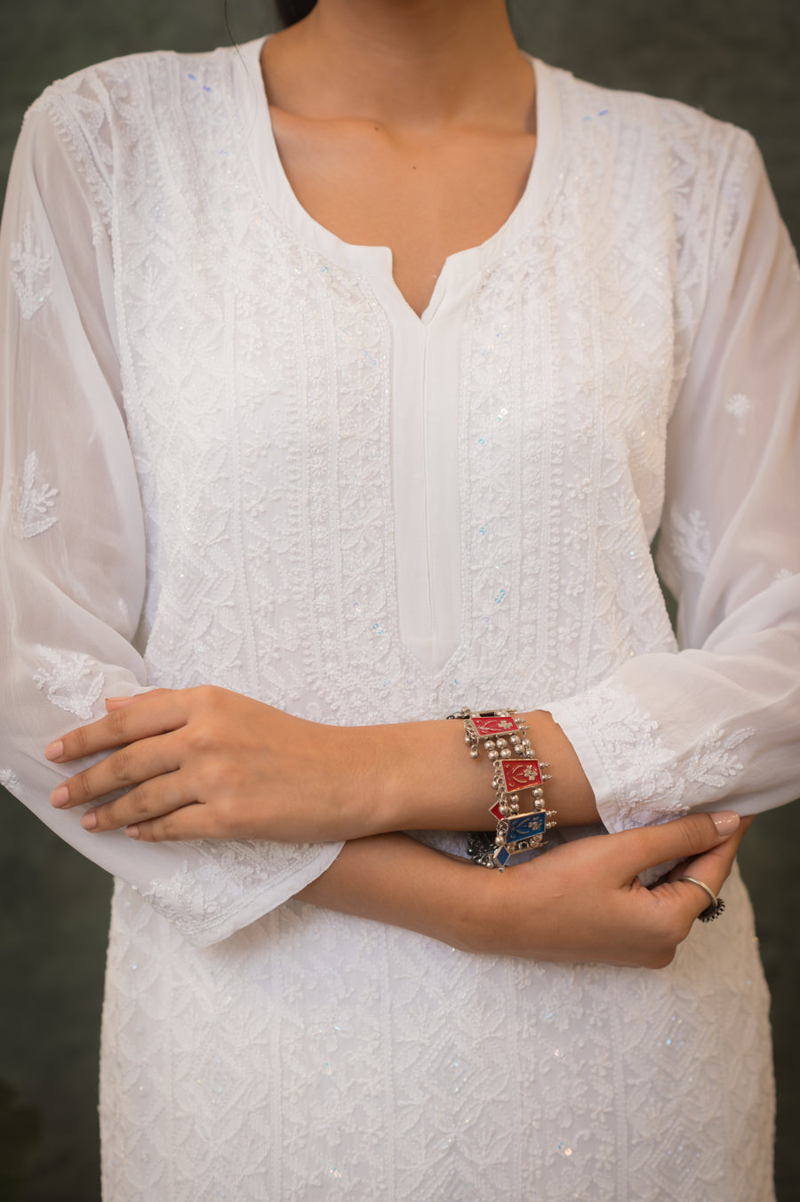 Georgette Long Kurti -  Ice Blue