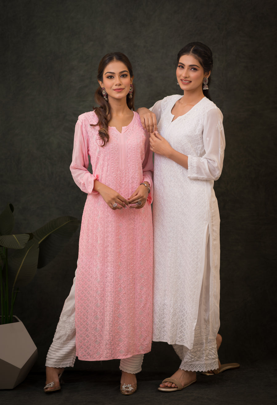 Georgette Long Kurti -  Ice Blue